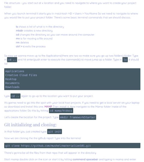 Tutorial on using github, terminal, materialize, & sass