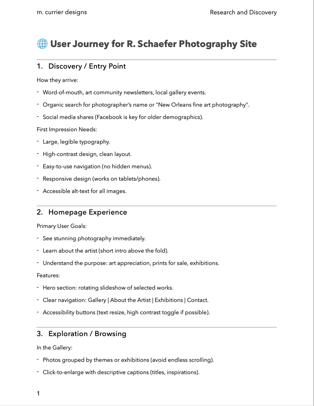 documentation for the photo site user journey